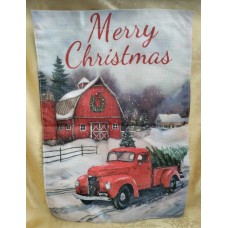 Red Truck Christmas Flag